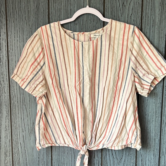 Madewell Tops - Madewell Cream Stripe Tie-Front Crop Top with Red and Blue Stripes